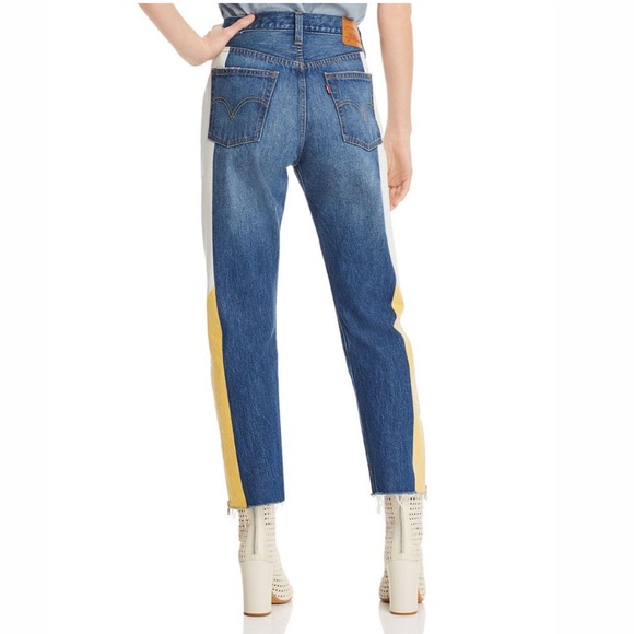 Levi’s 501 high rise moto jeans in show teeth size 30 yellow and white NWT - Picture 3 of 5